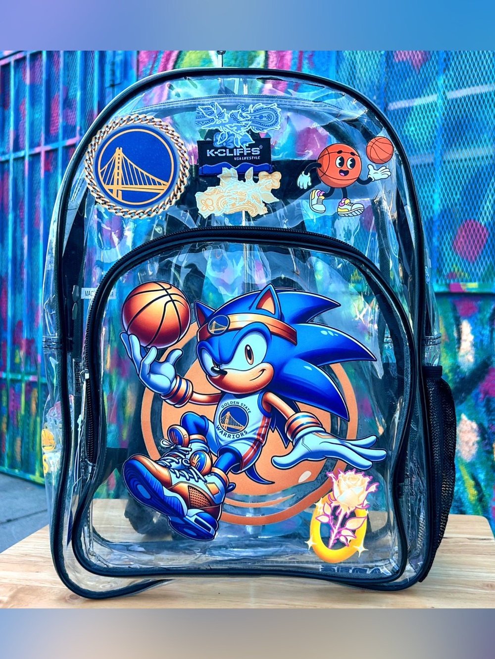 SONIC Golden State Basketball Clear Backpack 17” - Black